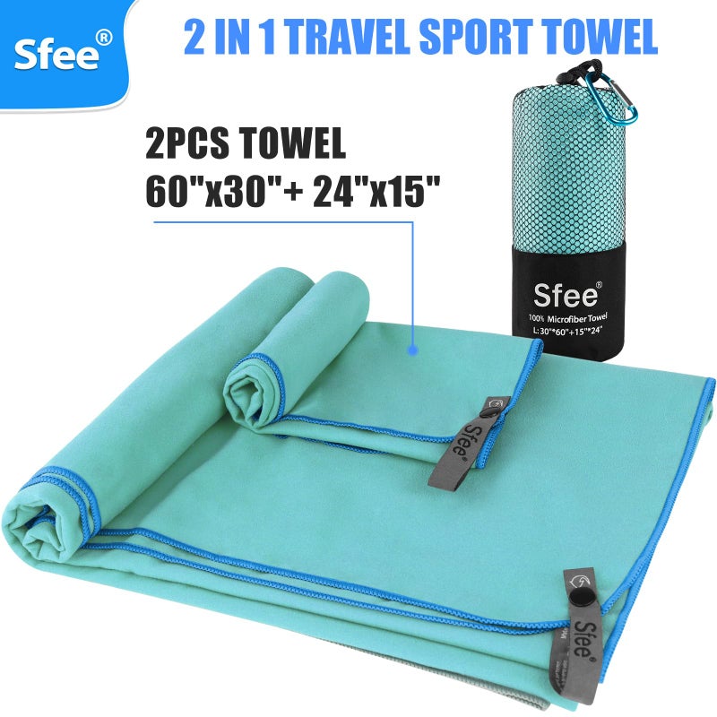 Sfee 2 Pack Microfiber Travel Towel, Quick Dry Towel Camping Towel Large Beach Towel Super Absorbent Compact Lightweight Sport Gym Towels for Beach, Gym, Hiking, Pool, Backpacking, Bath, Yoga - Image 3